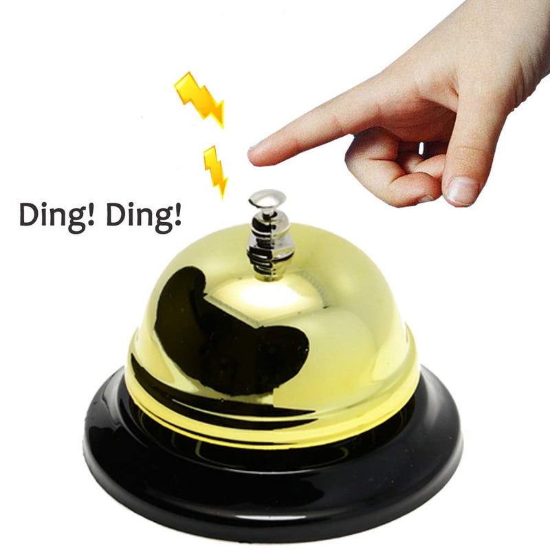 WEKOIL Call Bell Golden Desk Service Bell Customer Ding Bell for Restaurant Hotel Room Kitchen Party School Classroom Office Elderly Teachers Students Large Bright Bell 3.35 inch - Image 3